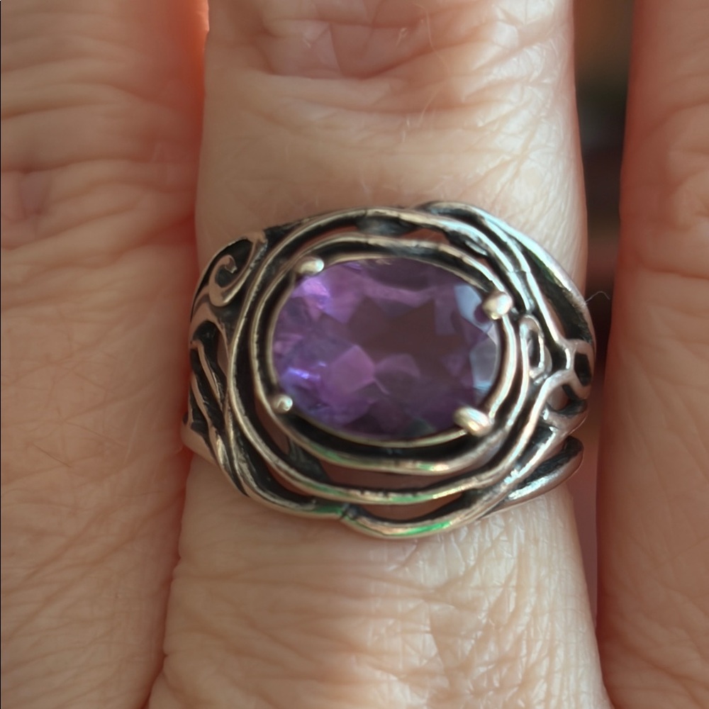 Sterling Silver Ring with Oval Purple Gemstone